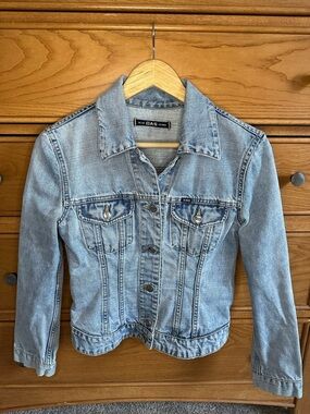 Gas Blue Jeans Womens Light Denim Cropped Jacket Size Small Moto Biker Baddie